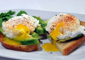 Bord met avocado, eieren en spek, een typische ketogene maaltijd